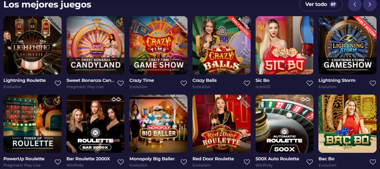 Mejores juegos en vivo (en Casino Lazybar)