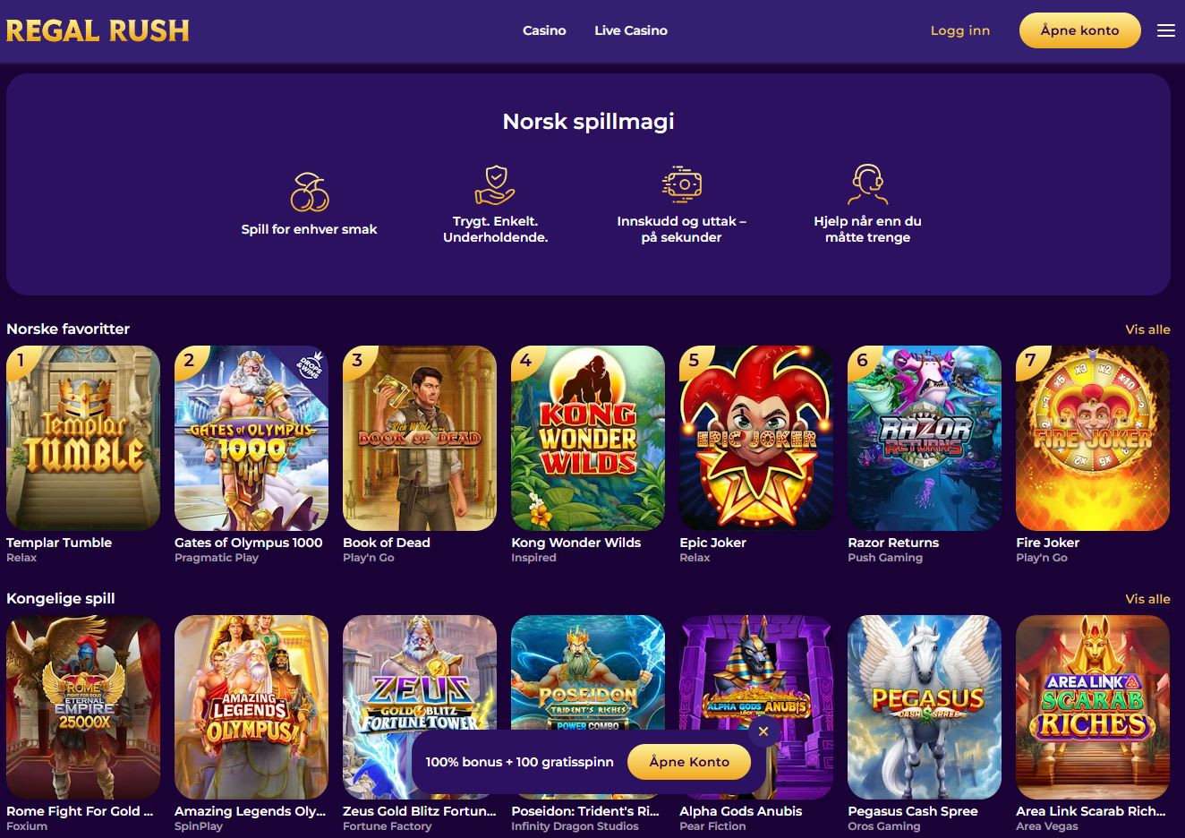 Regal Rush Casino Norge 2026