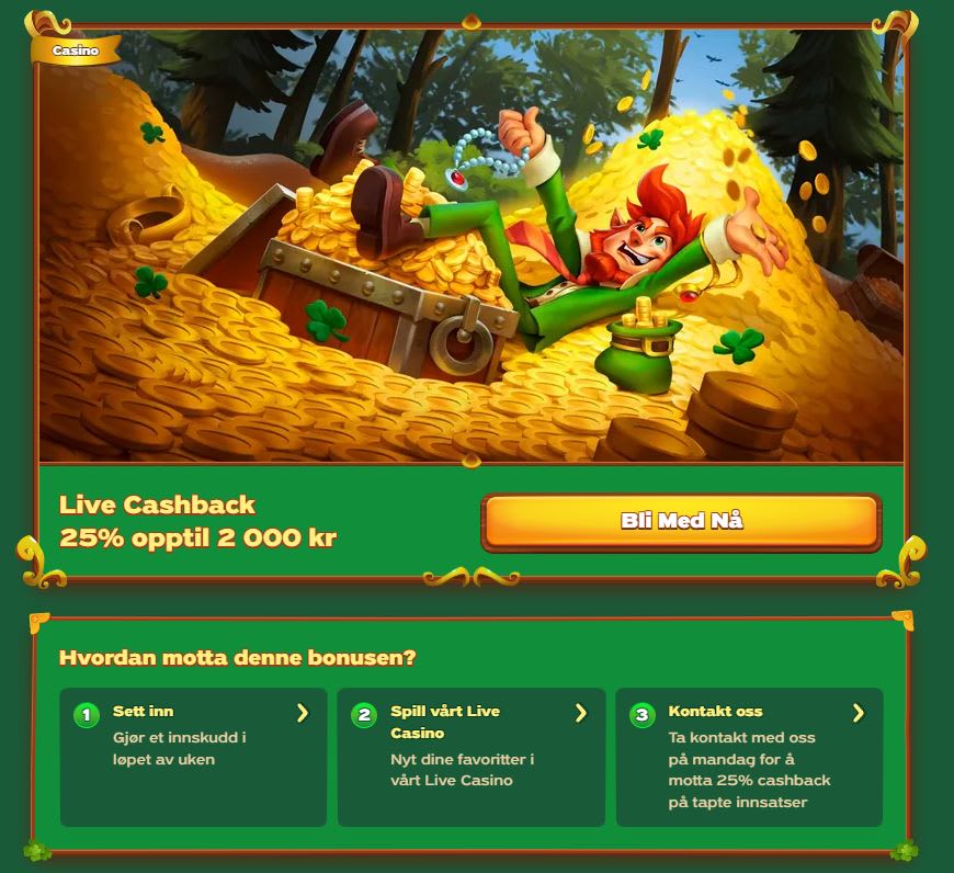 Eksempel Livecasino-cashback: GreenLuck Casino