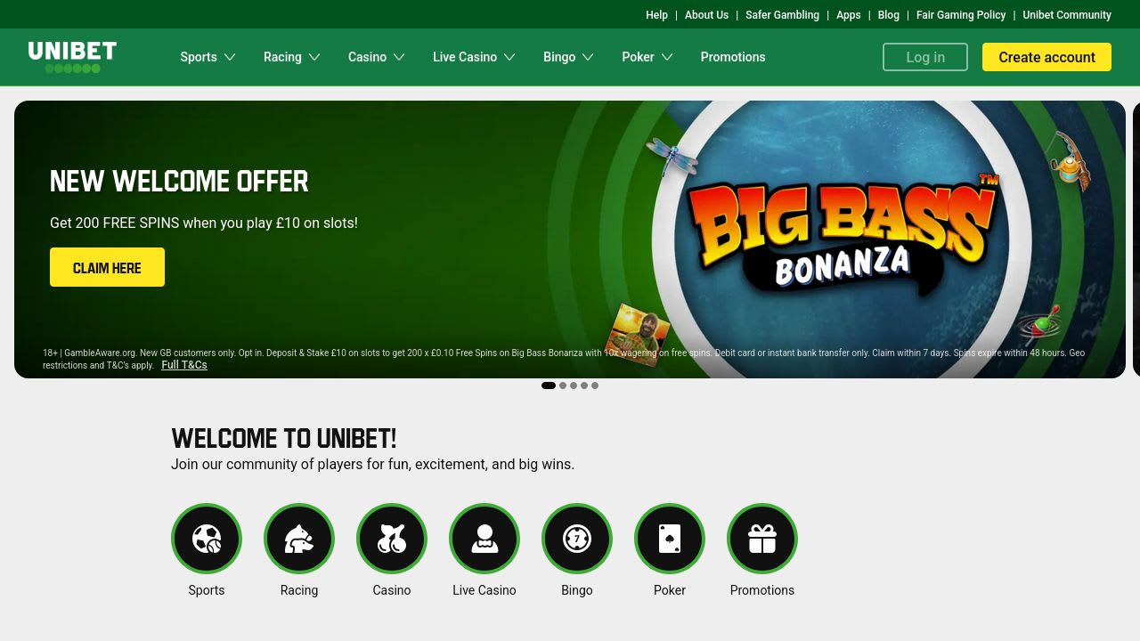 Unibet Homepage Screenshot April 2026