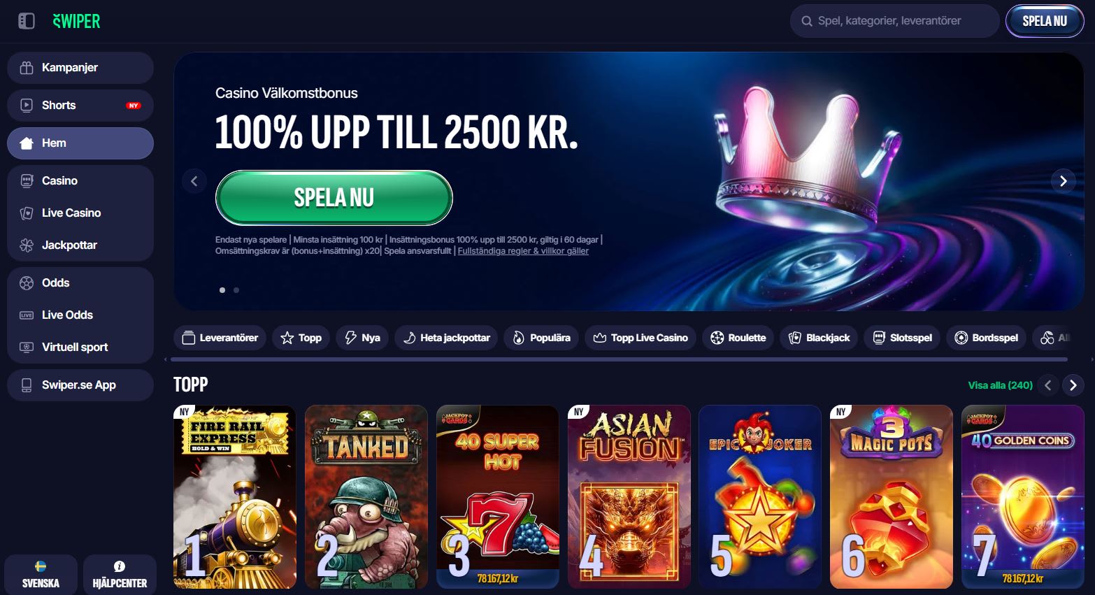 Swiper Casino Sverige 2026