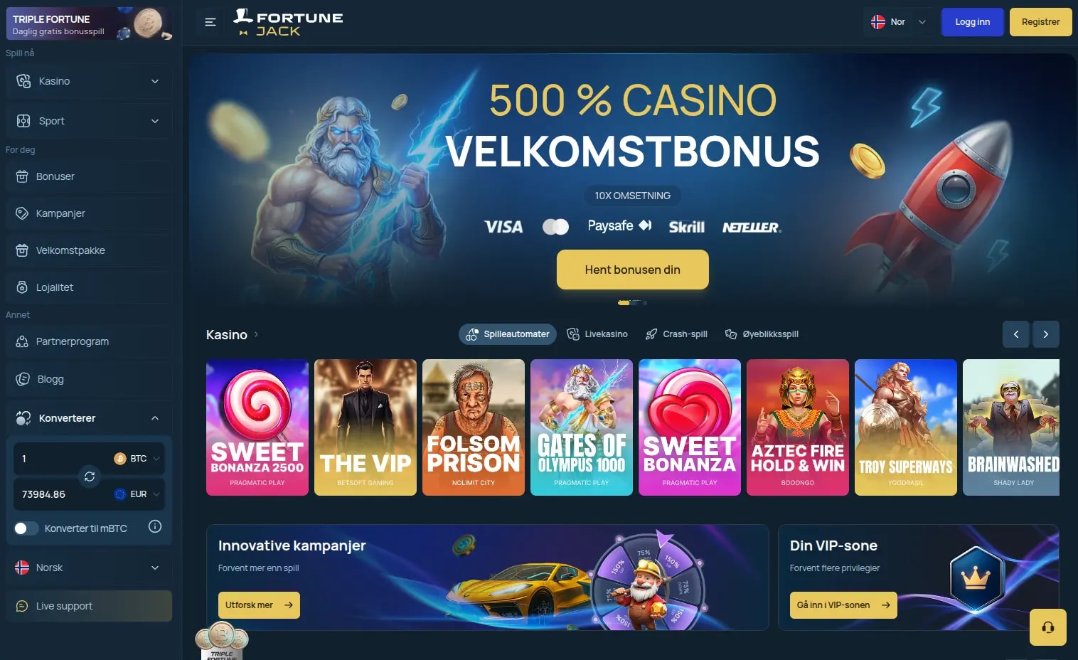 FortuneJack Casino Norge 2026