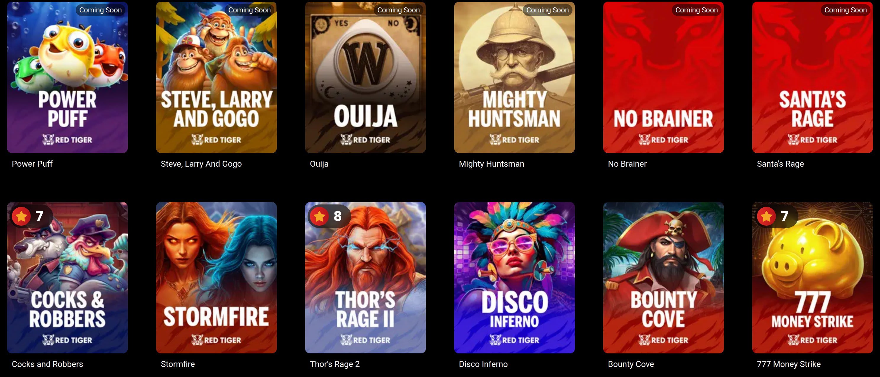 Últimos y próximos juegos de Red Tiger