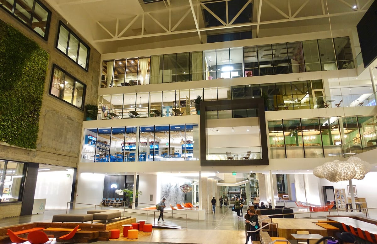 The multi-storey atrium inside Airbnb's headquarters in San Francisco