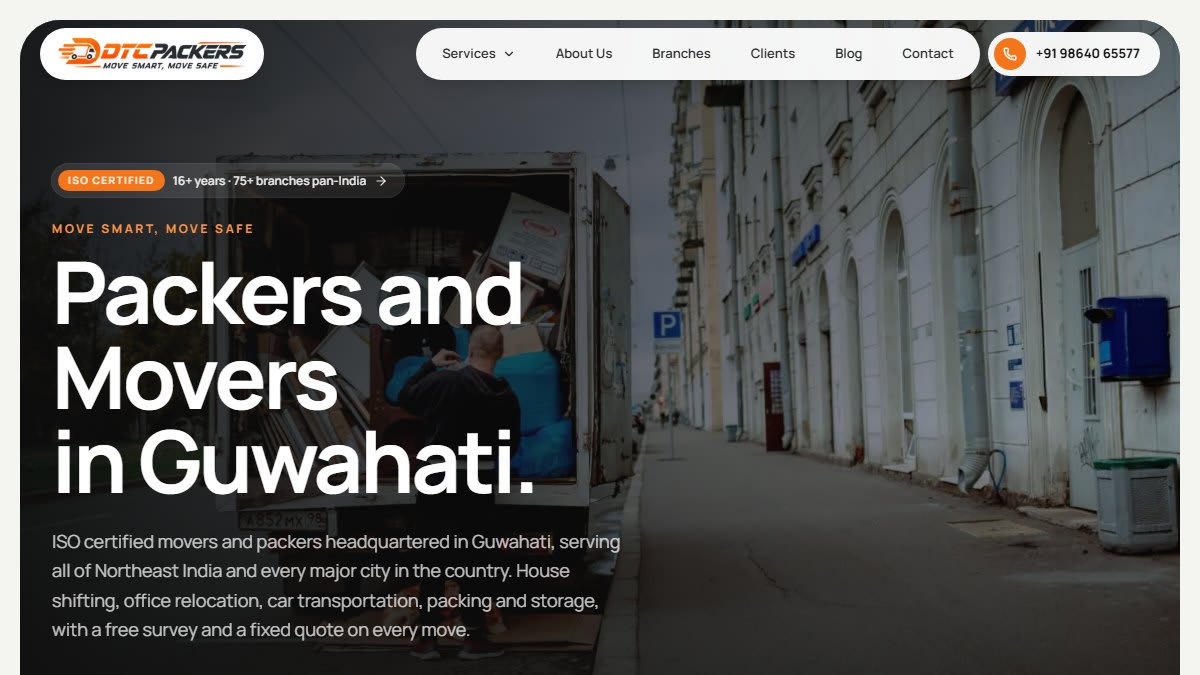 DTC Packers and Movers website homepage