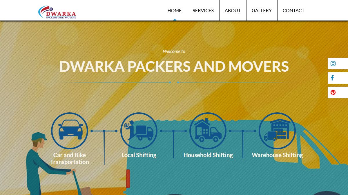 Dwarka Packers and Movers website homepage