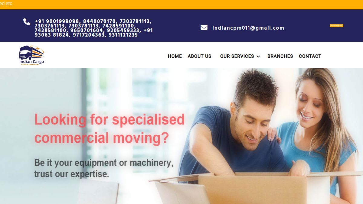 Indian Cargo Packers and Movers website homepage