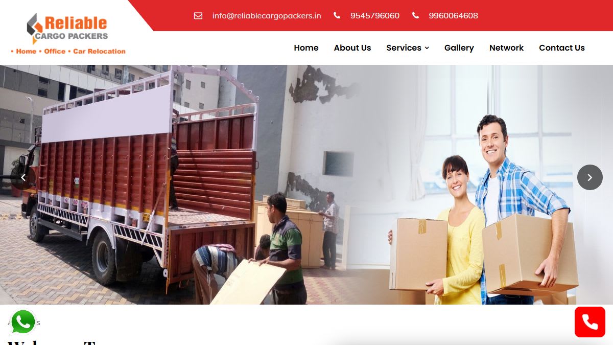Reliable Cargo Packers and Movers website homepage