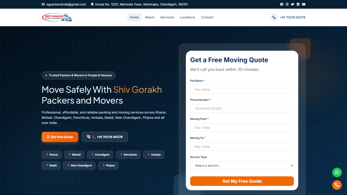 Shiv Gorakh Packers and Movers website