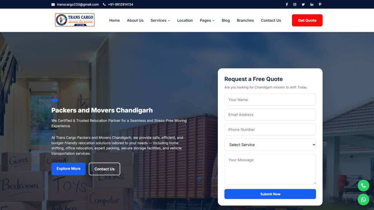 Trans Cargo Packers and Movers website