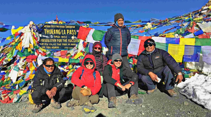 Trekkers setting out for the Thorong La pass