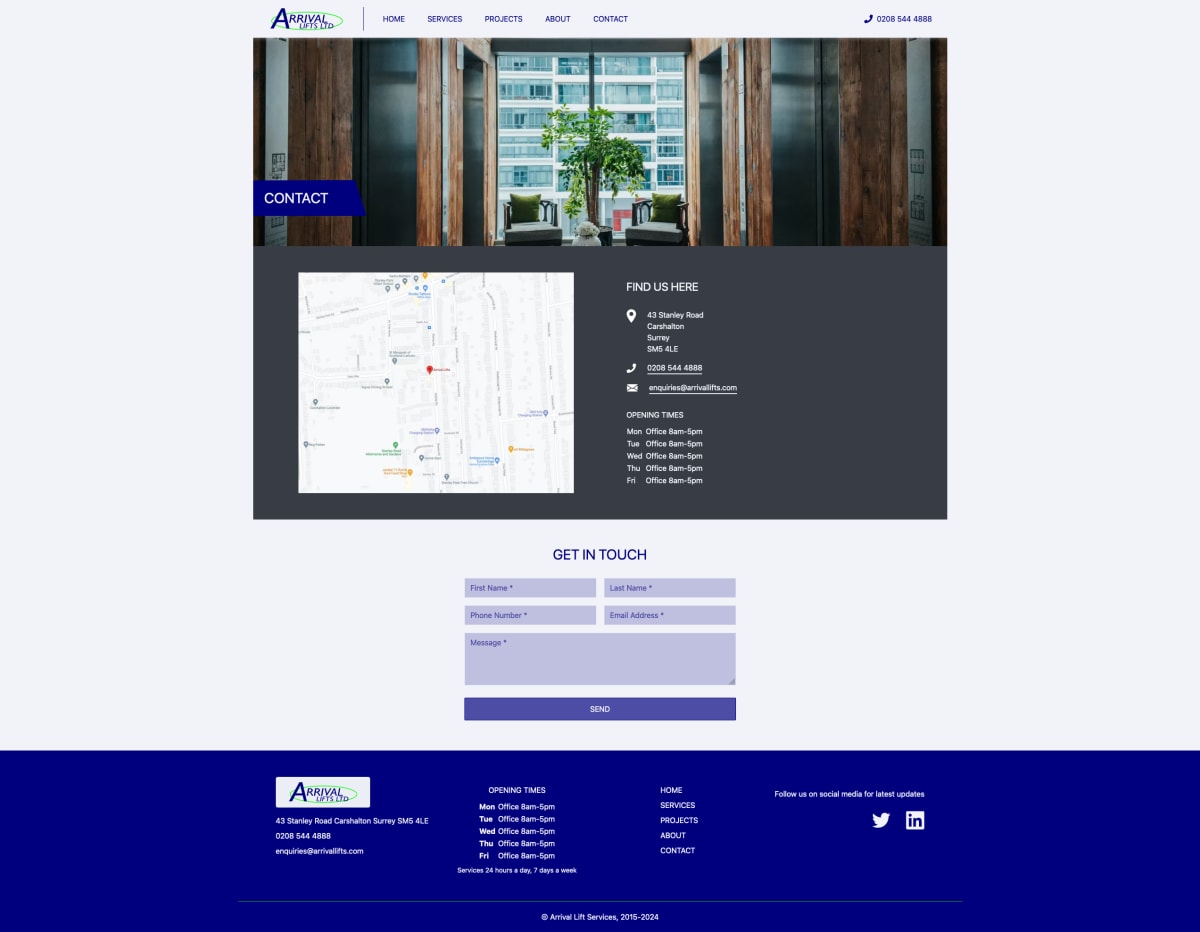 Arrival Lifts Contact Page