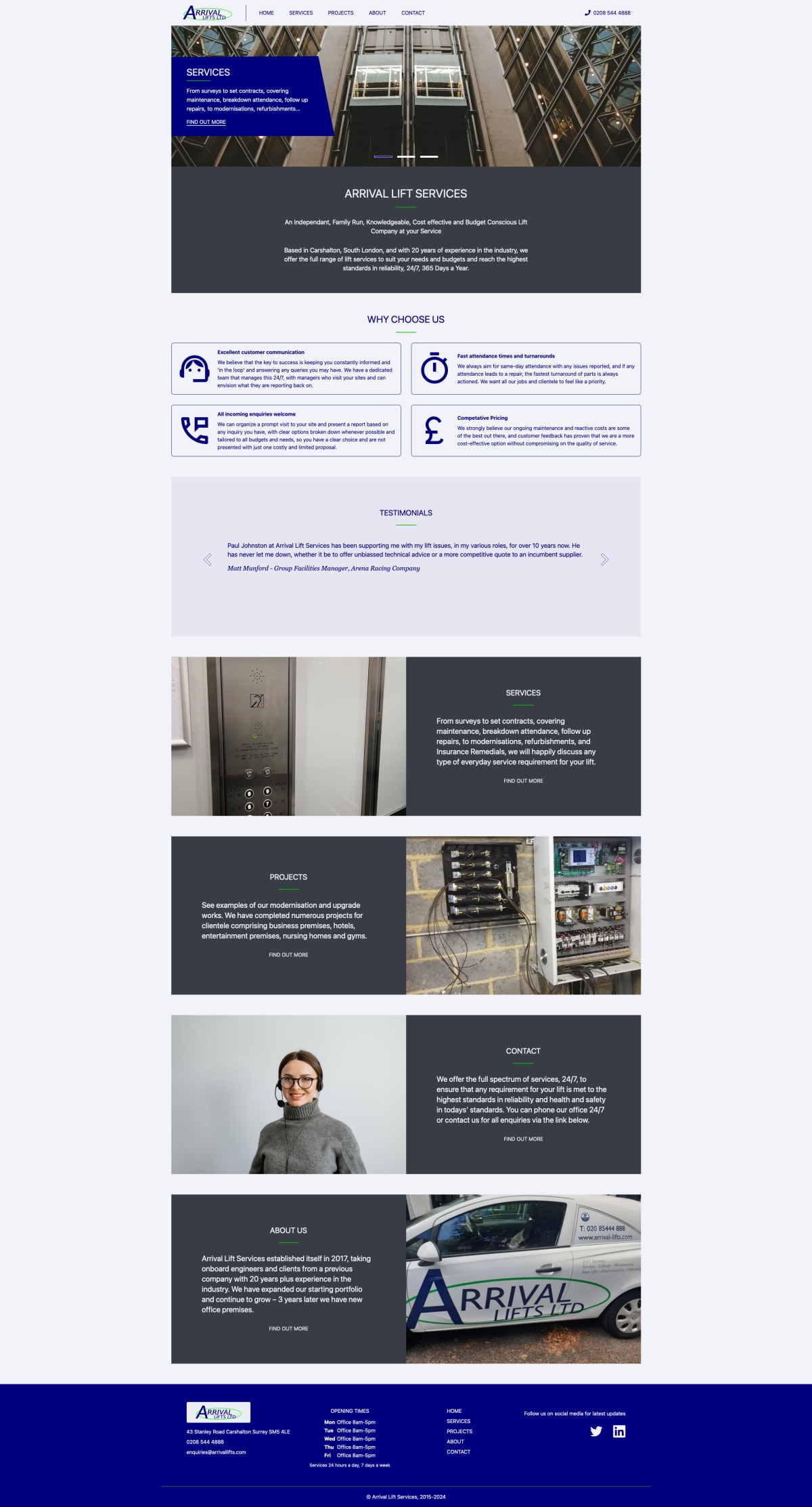 Arrival Lifts Home Page