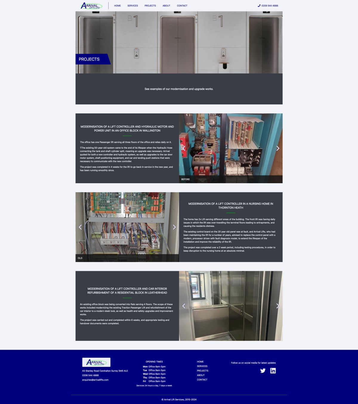Arrival Lifts Projects Page