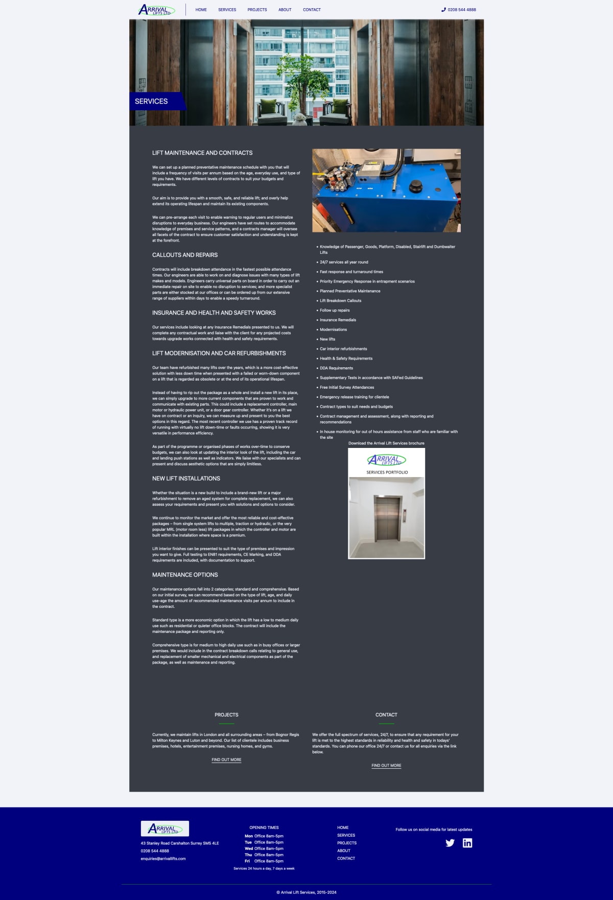 Arrival Lifts Services Page
