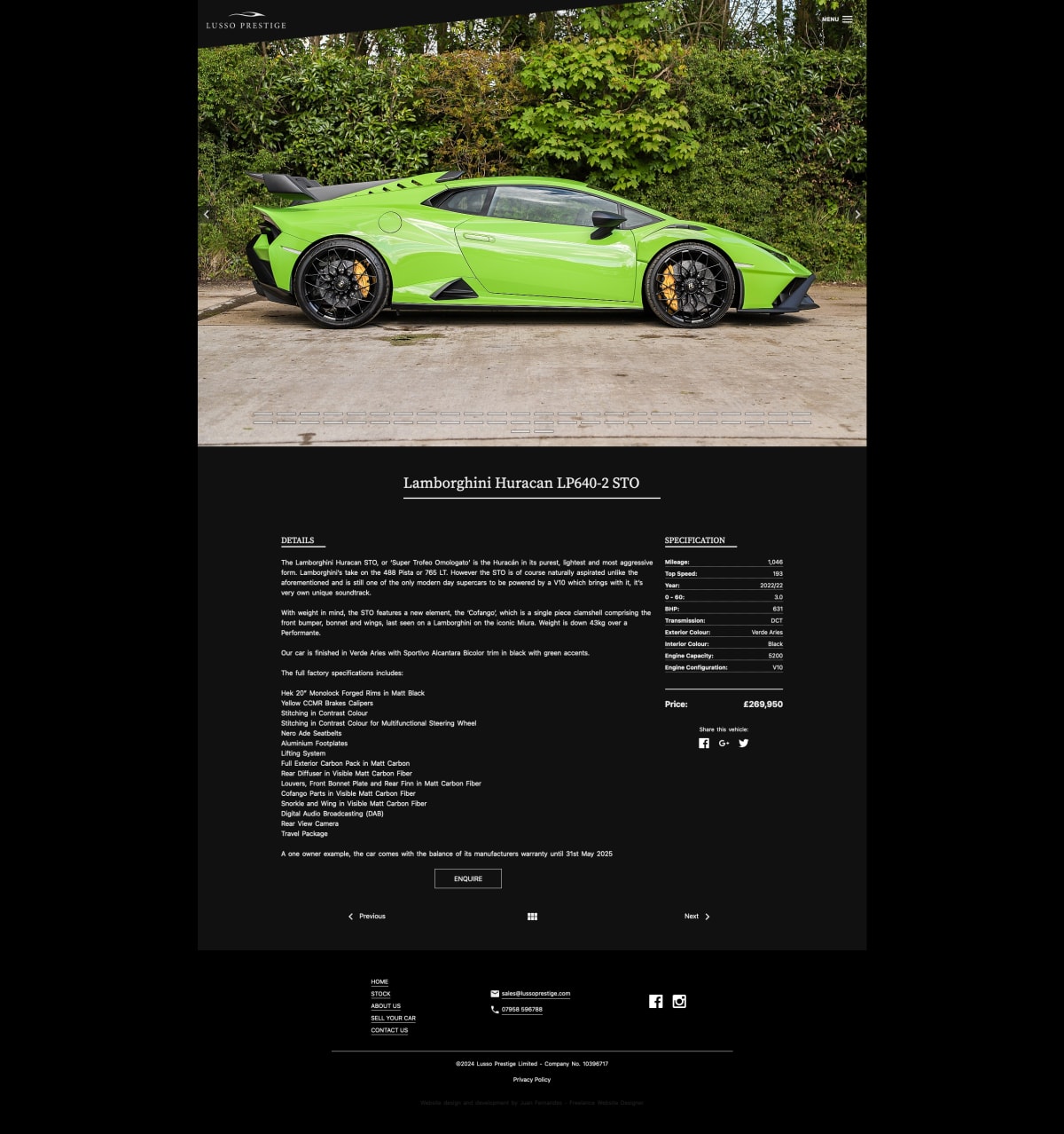 Lusso Prestige Vehicle Detail page