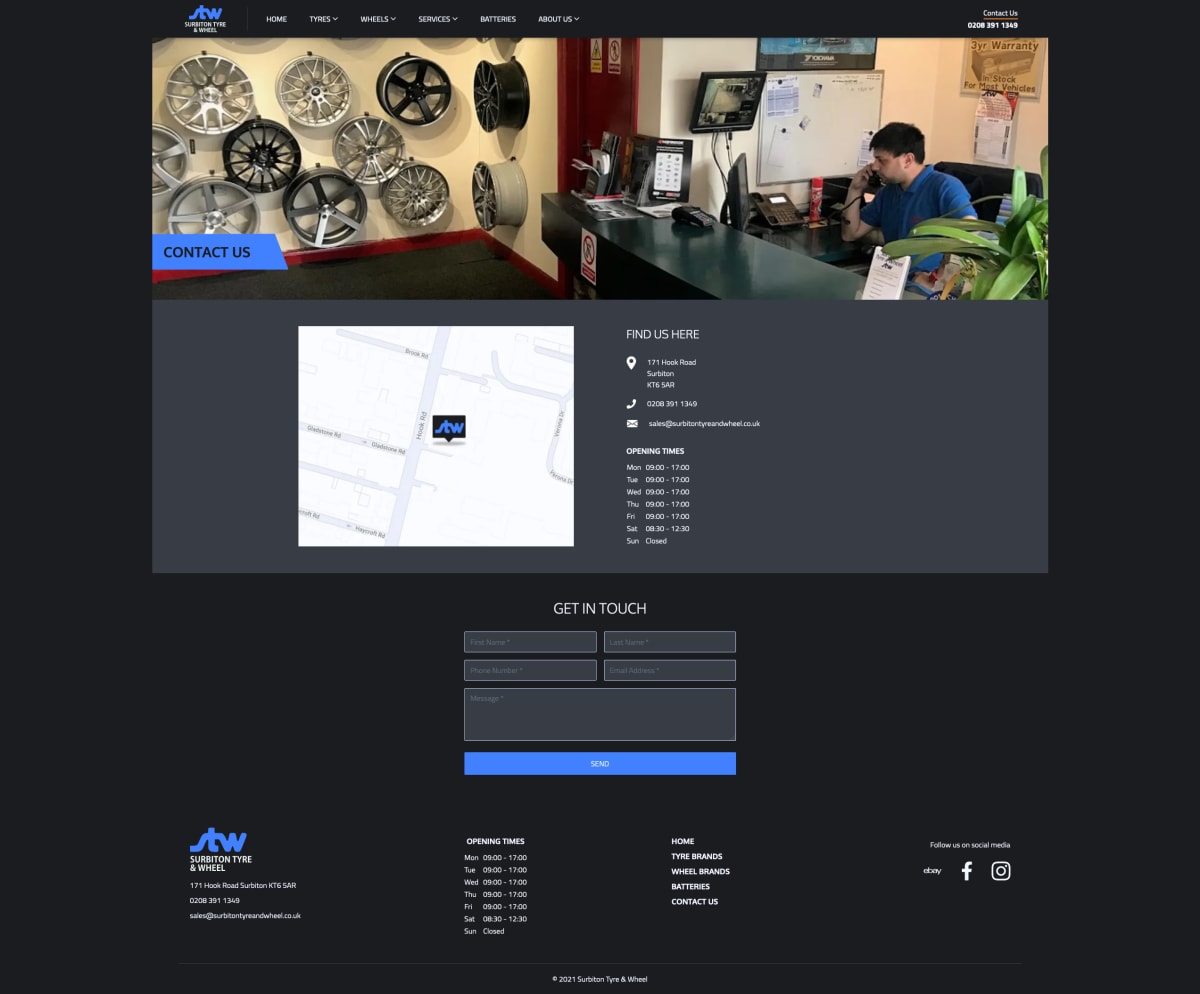 Surbiton Tyre and Wheel contact page screenshot