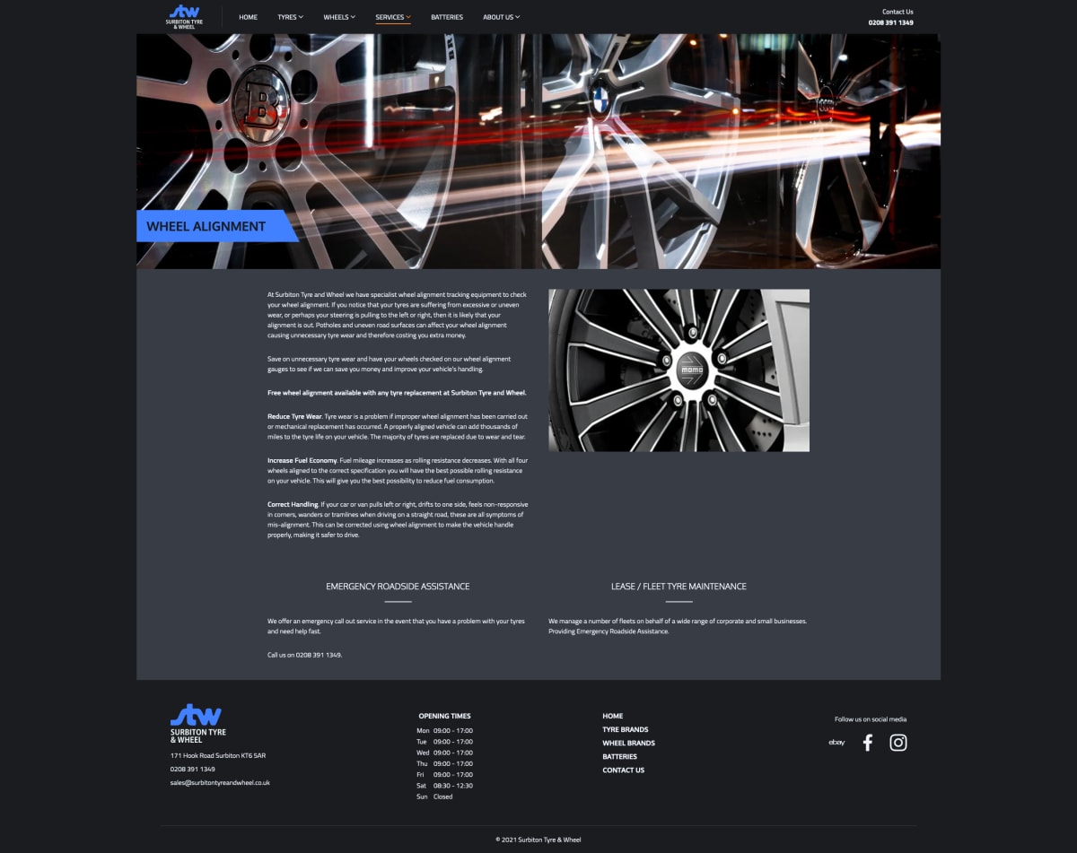 Surbiton Tyre and Wheel content page screenshot