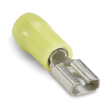 RC10-250F Female Disconnect, 12 to 10 AWG Conductor, 0.25 in W x 0.032 in  THK Tab, Brazed Seam Barrel, Brass, Yellow, Insulated