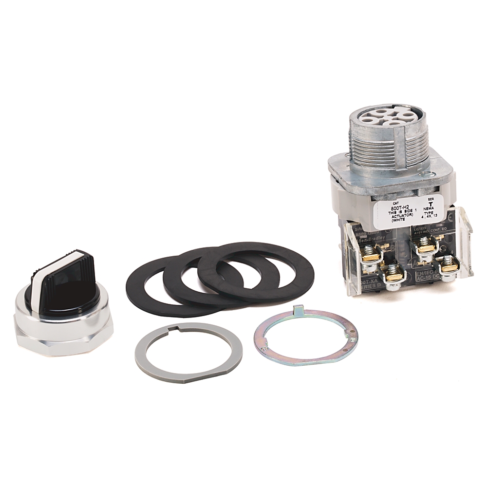 800T PB,30mm Selector Switch,2 Position Selector Switch,Standard Cam, No Guards on Terminals,1 NO 1 NC Standard Contacts,No Block In Position 2,No 800T PB,30mm Selector Switch,2 Position Selector Switch,Standard Cam, No Guards on Terminals,1 NO 1 NC Standard Contacts,No Block In Position 2,No