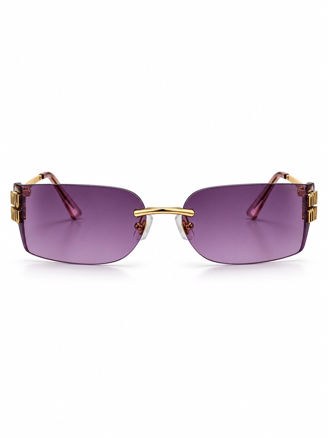 Purple Rimless Rectangular Logo-Temple Sunglasses
