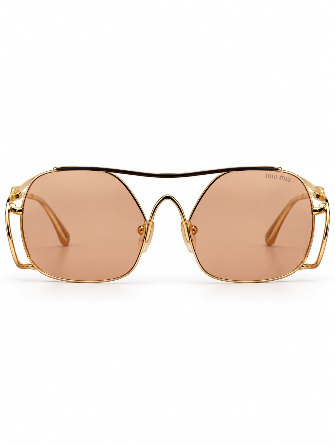 MIU MIU MU A55S DOUBLE-BRIDGE AVIATOR SUNGLASSES (AMBER / GOLD)