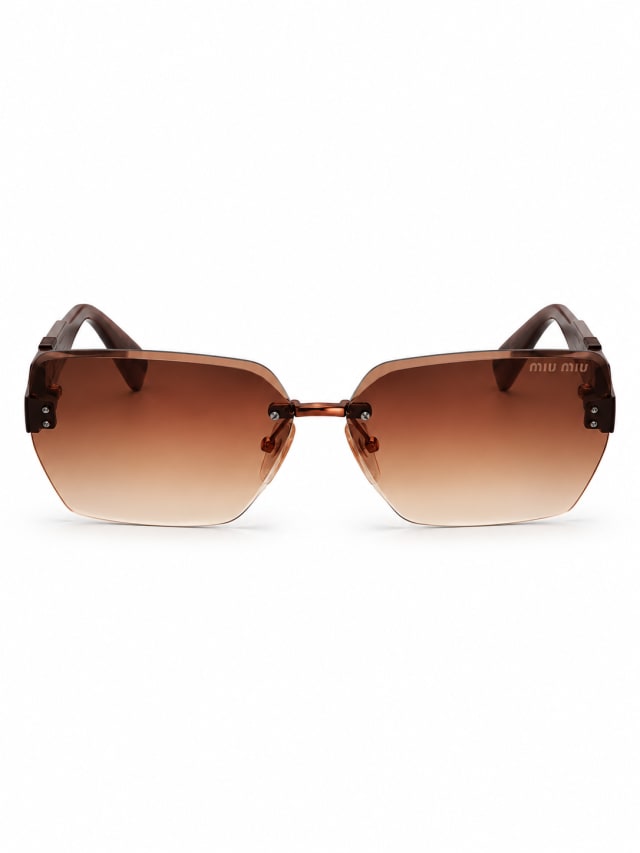 Brown Gradient Geometric Rimless Sunglasses