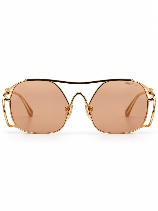 MIU MIU MU A55S DOUBLE-BRIDGE AVIATOR SUNGLASSES (AMBER / GOLD)