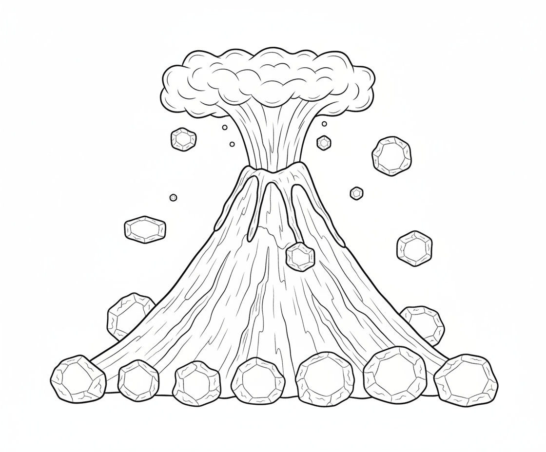 Gemini AI generated volcano with gem-like boulders