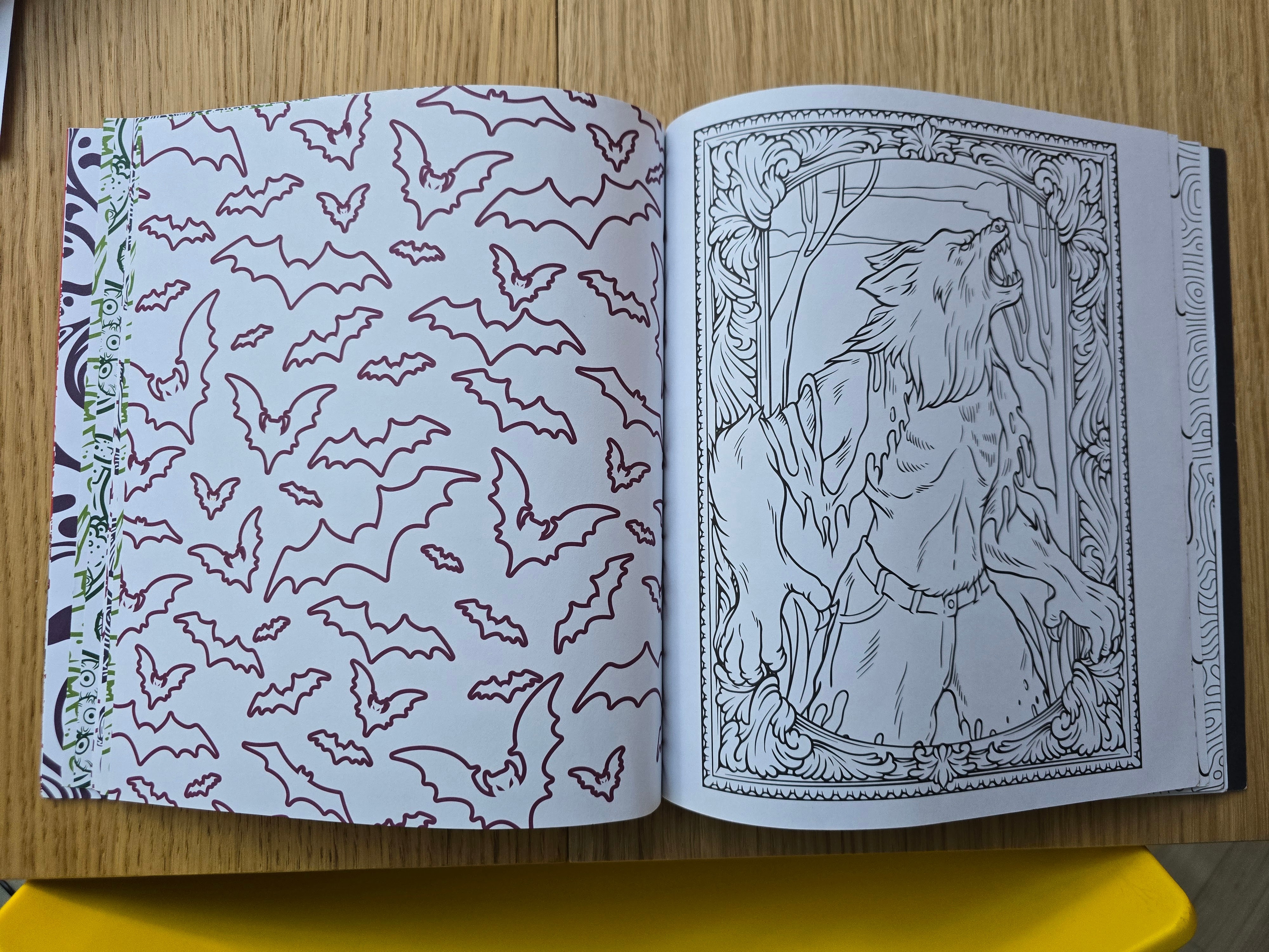 Halloween colouring book spread