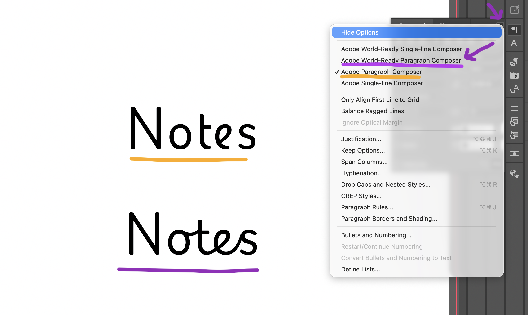 InDesign World-Ready Paragraph Composer setting that fixes Playwrite joined cursive