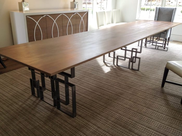 14' Long teak and steel dining table