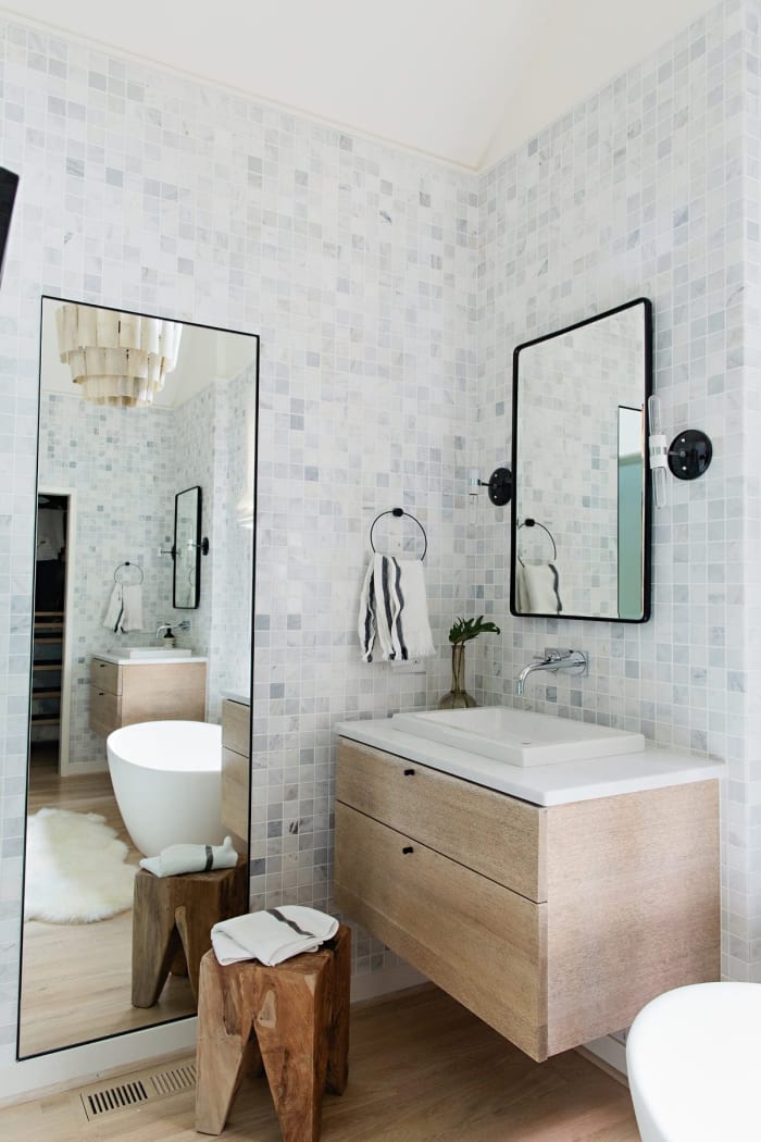 Custom Floating Vanity in Spa-like Bathroom