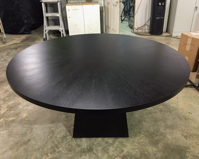 Ebonized oak suburst dining table