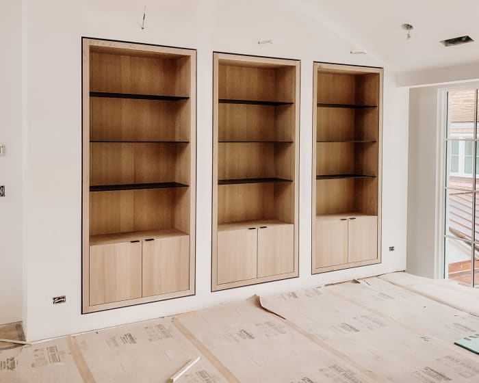 Built In White Oak Bookcases