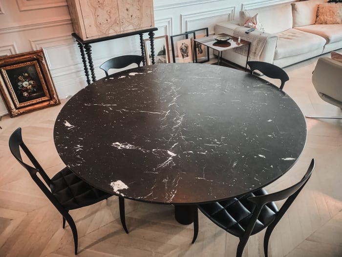 Marble and wood dining table