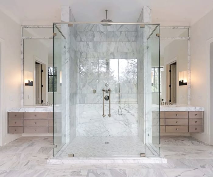 Marble Luxury Bathroom with Twin Vanities