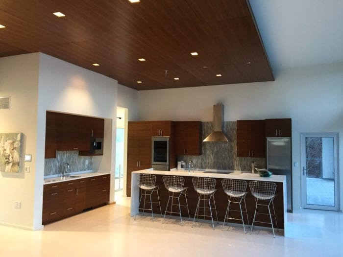 Teak kitchen, bar, and ceiling panels