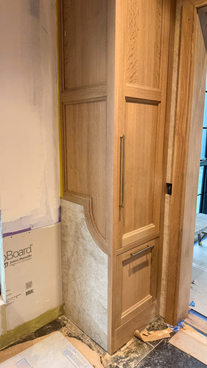 Custom Corner Cabinet Wrap with Integrated Stone Panel