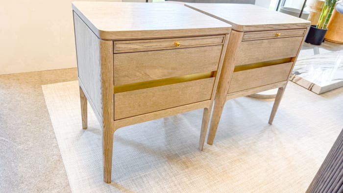 Oak Nightstands with Brass Detailing