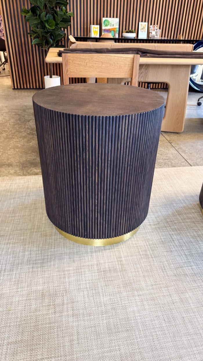 Reeded Walnut Accent Table with Brass Base