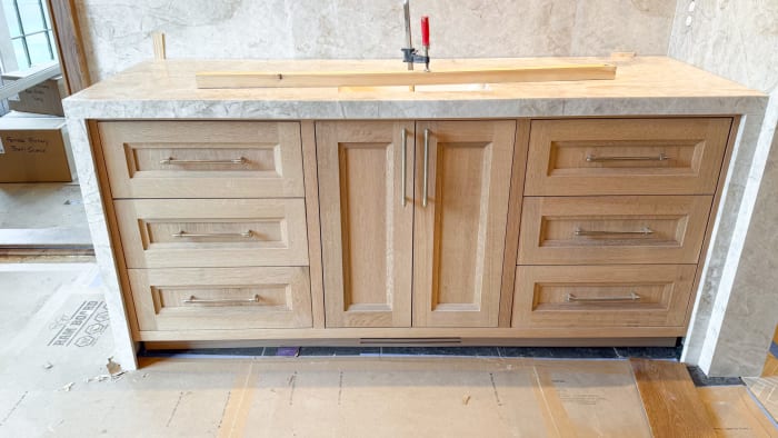 Oak Bathroom Vanity with Integrated Marble
