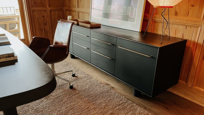 Ebonized Walnut and Leather Console