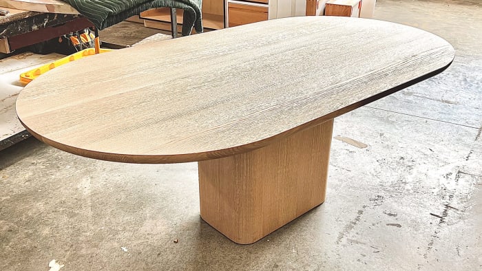 Fluted Wood Side Table with Brass Base