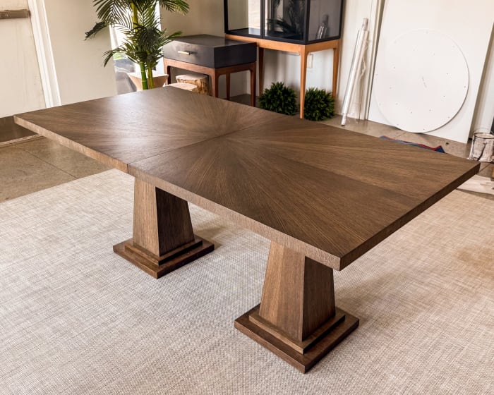 Custom Wood Dining Table with Plinth Pedestal Bases