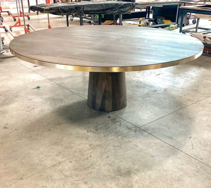 Quartersawn White Oak and Brass Dining Table