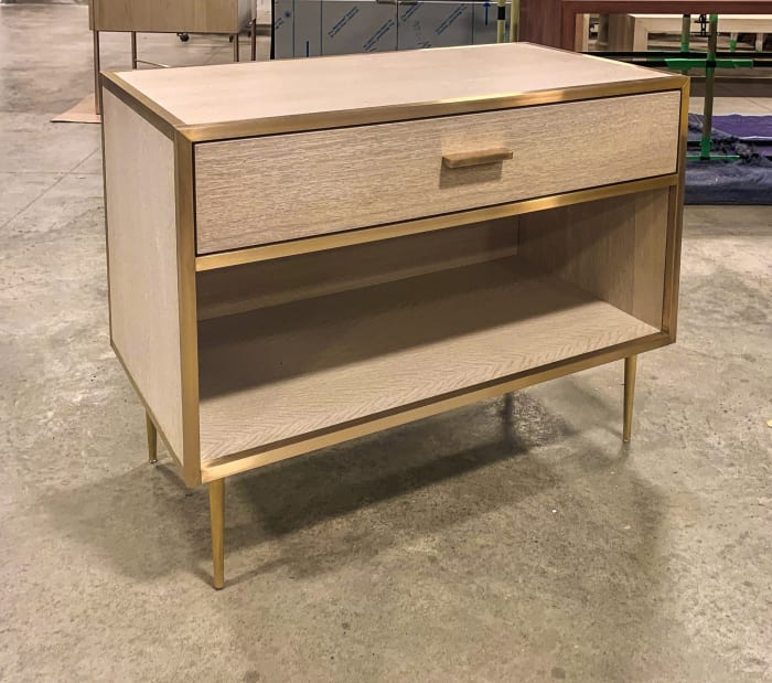 Burnished Brass and Oak Bedside Table