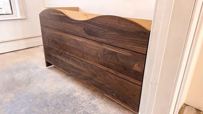 Custom Walnut Vanity with Sculptural Wave Detail