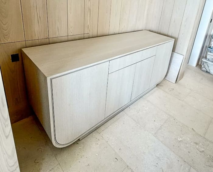 Custom White Oak Rounded-Edge Credenza with Integrated Storage