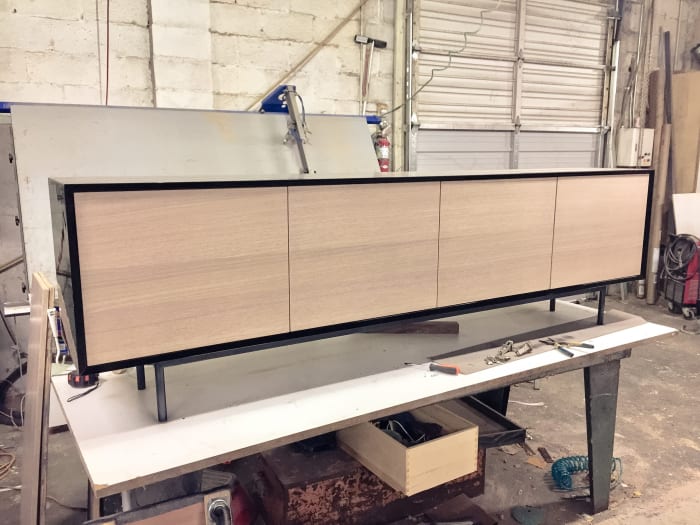 White Oak and Black Credenza